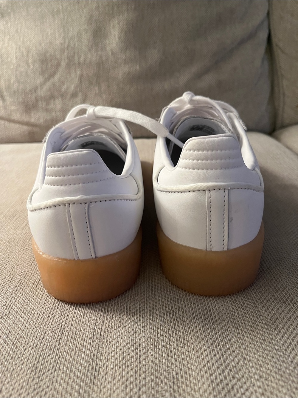 Adidas Samba Sneakers in White with Burgundy Stripes and Gum Sole - Picture 3 of 4